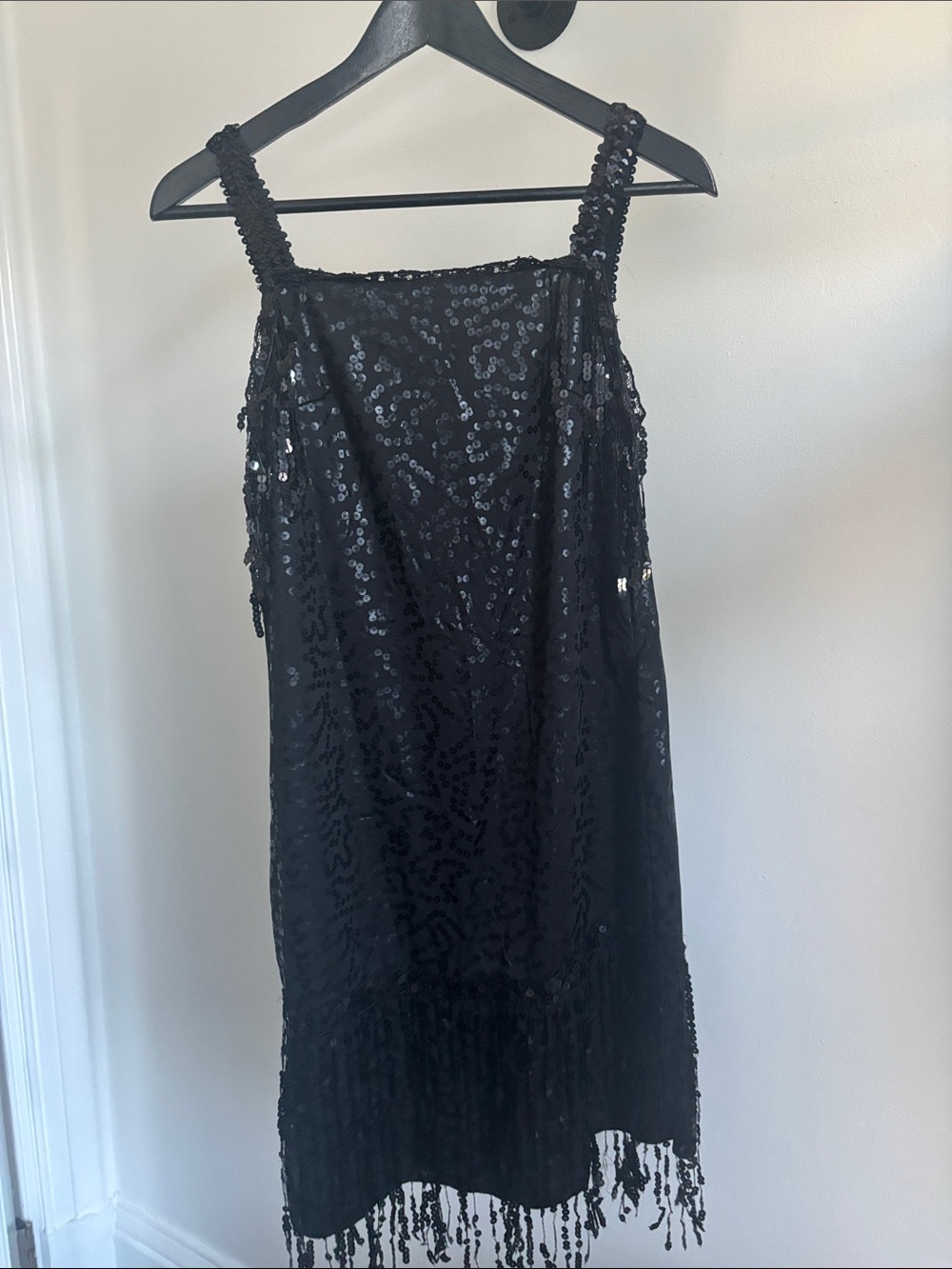 Black Sequin Fringe Evening Dress